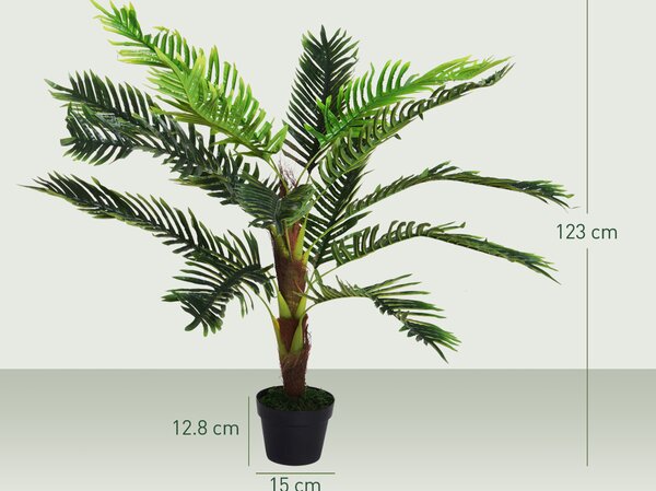 Outsunny Planta Artificiala Palmier Cycas Inaltime 123cm, Planta Artificiala cu Ghiveci Inclus, Decoratiune pentru Casa si Gradina | Aosom Romania