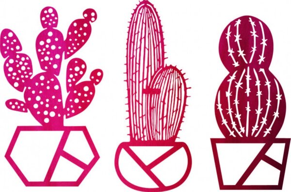 Cactus pictat pe perete în trei părți - KUSLAR