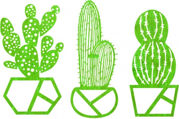 Cactus pictat pe perete în trei părți - KUSLAR