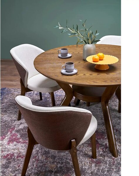 Scaun K583, bej/nuc, stofa clasica/lemn, 57x63x81 cm