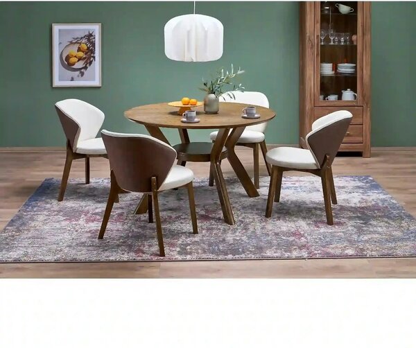 Scaun K583, bej/nuc, stofa clasica/lemn, 57x63x81 cm