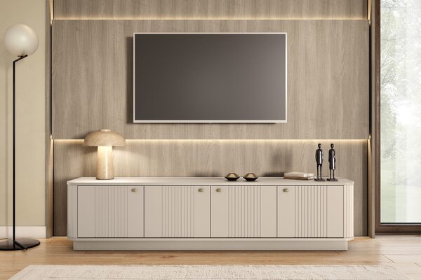 Dulap TV Vesper 187 cm cu 4 uși - cașmir / mânere aurii