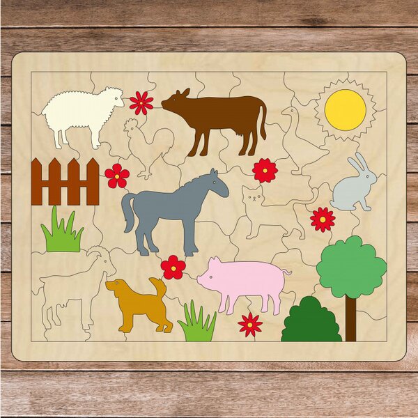 Ajutor senzorial din lemn Montessori - Animale de fermă | SENTOP H018 Plop