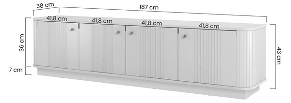 Comodă TV pe soclu Vesper 4D 187 cm - negru / mânere aurii