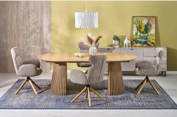 Scaun K585, bej inchis/stejar, stofa clasica/lemn, 63x64x93 cm