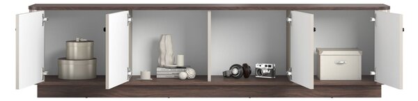 Comodă TV pe soclu Vesper 4D 187 cm - cașmir / nuc / mânere negre