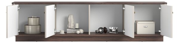 Comodă TV pe soclu Vesper 4D 187 cm - cașmir / nuc / mânere aurii