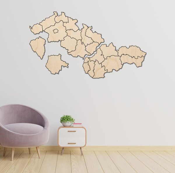 Harta din lemn a Slovaciei și a Republicii Cehe - PUZZLE