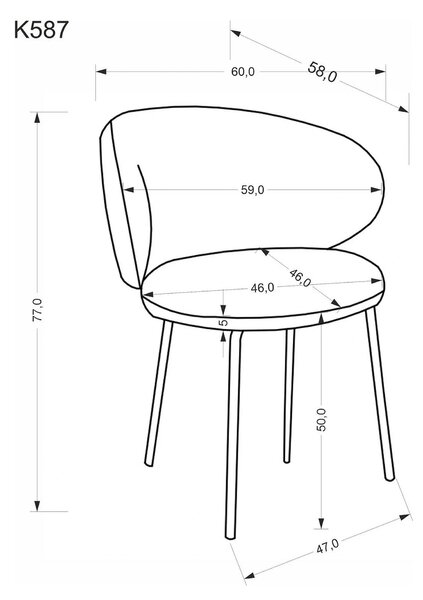 Scaun K587, gri - Mavel 14, stofa catifelata/otel, 60x58x77 cm