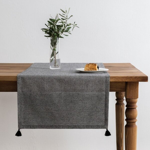 Napron masa 50x150cm cu ciucuri, Selendi Negru