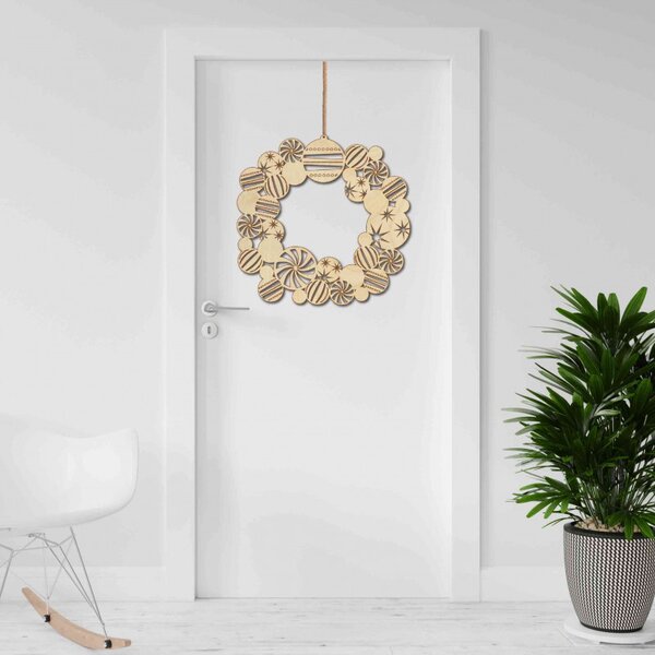Decor de lemn de Crăciun pe perete | Coroană de flori