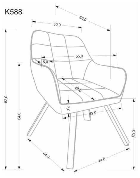 Scaun K588, gri - HLR 21, stofa catifelata/otel, 55x60x89 cm