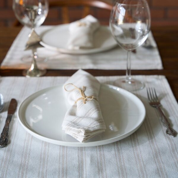 Suport farfurie / Servet masa - set 4 bucati din bumbac, design dungi, Majori Crem