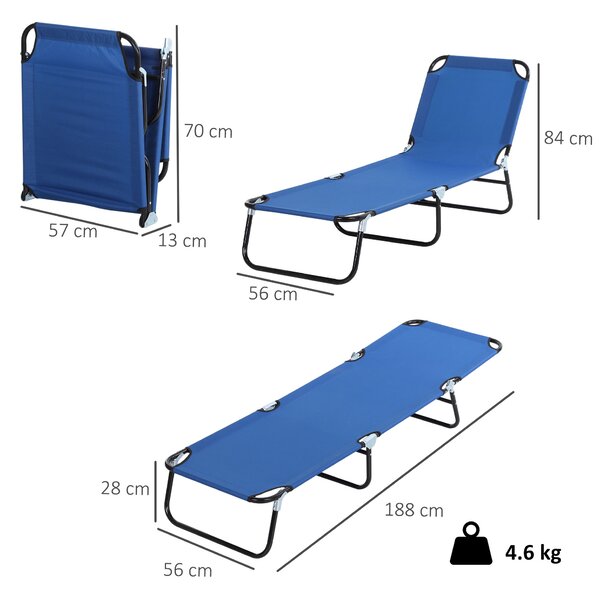 Outsunny Sezlong Pliabil de Gradina cu Spatar Ajustabil 5 Pozitii din Otel si Tesatura Oxford 188x56x28 cm Albastru | Aosom Romania