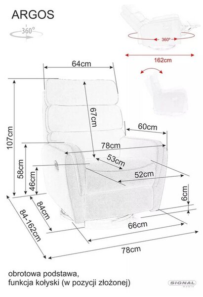 Fotoliu recliner ARGOS, stofa catifelata bej - Bluvel 28, 78x84/162x10