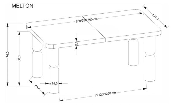 Masa extensibila MELTON, nuc, 200/300x101x76 cm