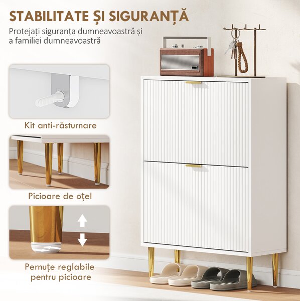 HOMCOM Dulap pentru pantofi pentru 12 perechi de pantofi cu 2 sertare rabatabile, Alb | Aosom Romania