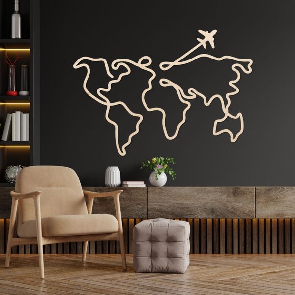 Hartă a lumii din lemn, de design, pentru perete | WorldLines