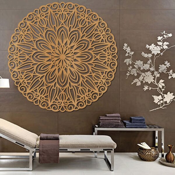 Mandala sculptată din lemn pentru perete, floarea timpului - ORIN