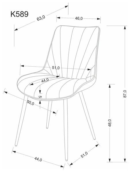 Scaun K589, gri - Bluvel 14, stofa catifelata/otel, 50x63x87 cm