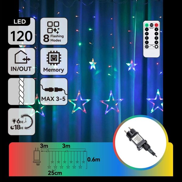 Aigostar - Șirag LED de Crăciun pentru exterior 120xLED/8 funcții 6x0,6m IP44 multicolor + telecomandă