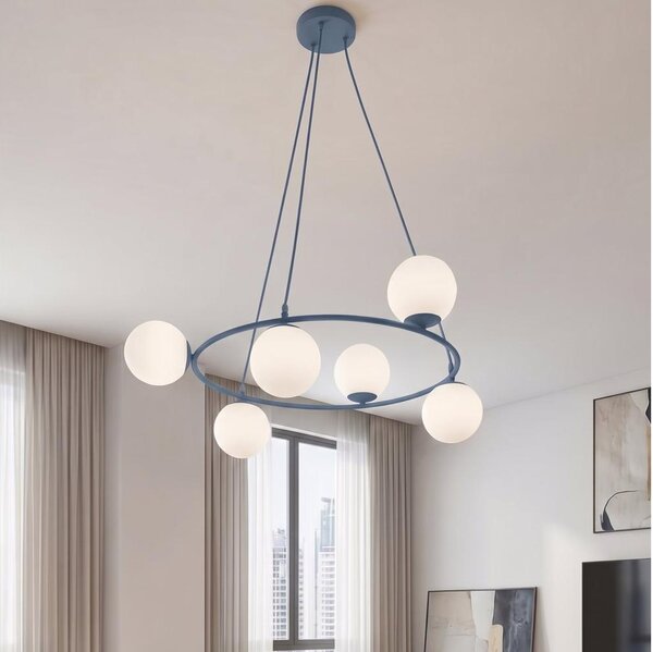 Candelabru pe cablu AZURA 6xE14/10W/230V albastru/alb