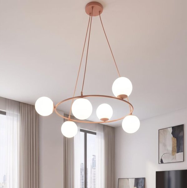 Lustră suspendată pe cablu AZURA 6xE14/10W/230V roz/alb