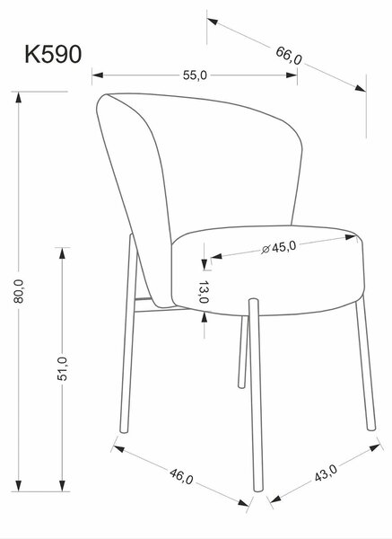 Scaun K590, gri - Cremona 96, stofa catifelata/otel, 55x66x80 cm