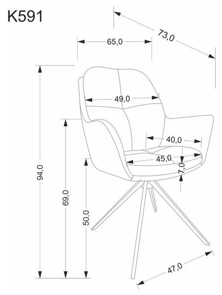 Scaun K591, maro/negru, stofa clasica/otel, 65x73x94 cm