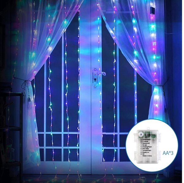 Instalație LED de Crăciun de exterior Aigostar 200xLED/8 funcții 3xAA 5x2m IP44 multicolor