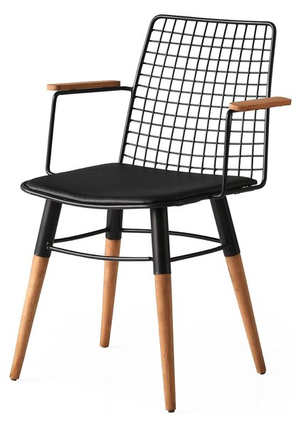 Set 2 scaune Trend 961, negru/nuc, metal/piele, 43x82x39 cm