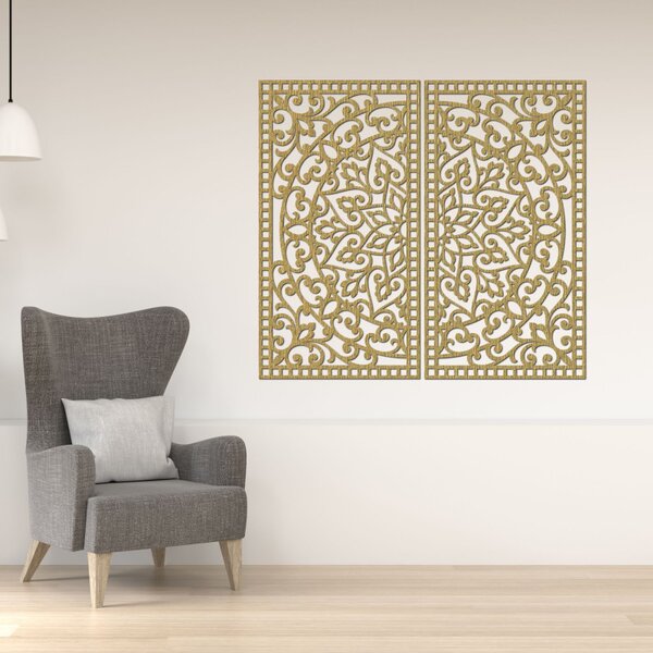 Pictură Mandala din lemn, 2 piese – Decorațiune murală sculptată - FLOUFER