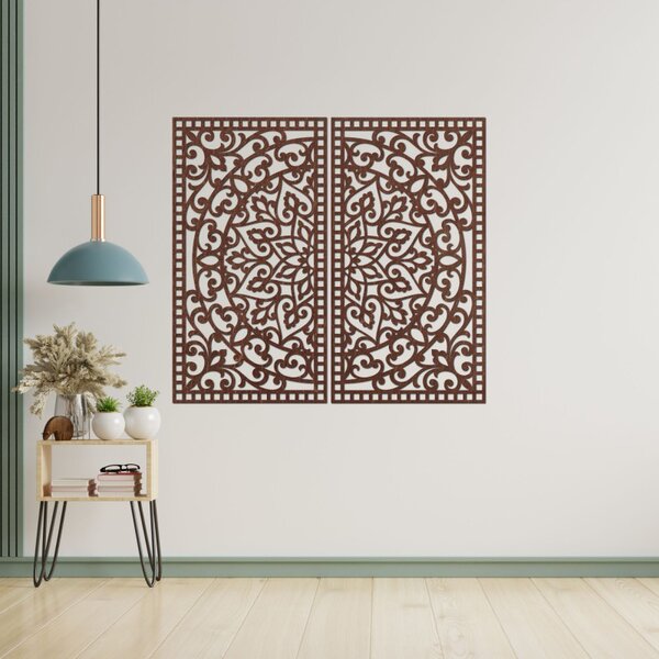 Pictură Mandala din lemn, 2 piese – Decorațiune murală sculptată - FLOUFER