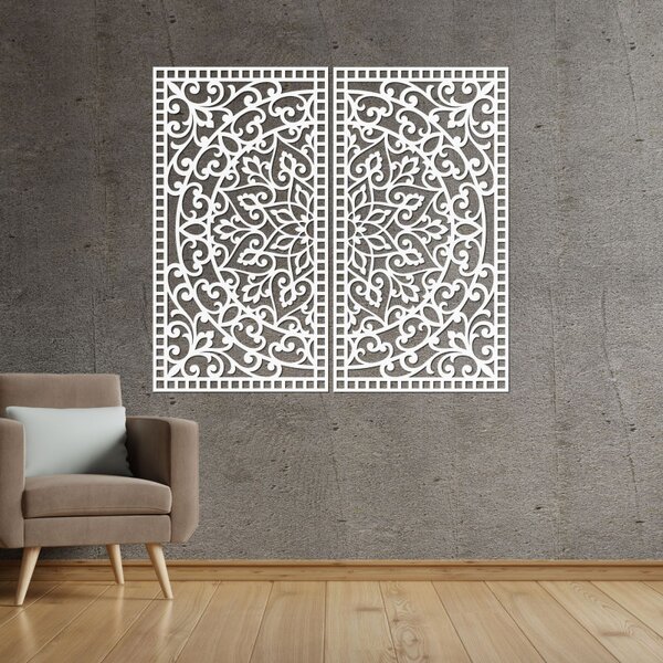 Pictură Mandala din lemn, 2 piese – Decorațiune murală sculptată - FLOUFER