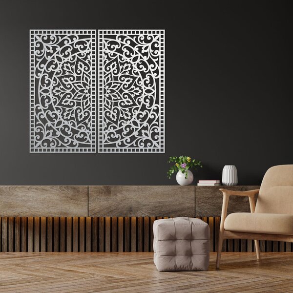 Pictură Mandala din lemn, 2 piese – Decorațiune murală sculptată - FLOUFER