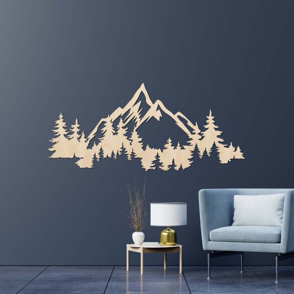 Decorațiune murală modernă din lemn cu munți și păduri | CEADER