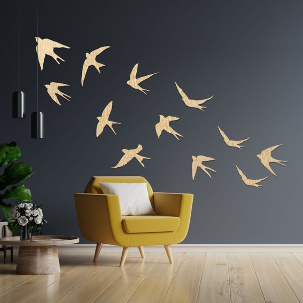 Decorațiuni murale din lemn cu păsări zburătoare | FLOCK