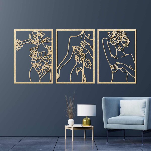 Set de trei tablouri moderne cu femei cu flori | ELEGANȚĂ