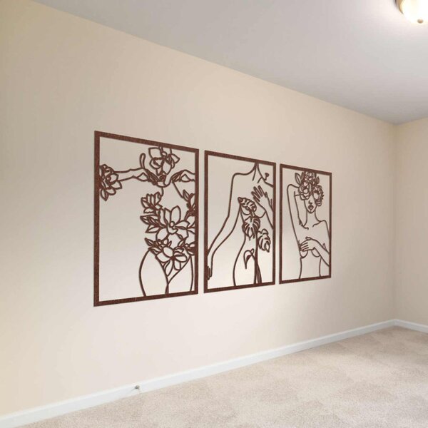 Set de trei tablouri moderne cu femei cu flori | ELEGANȚĂ