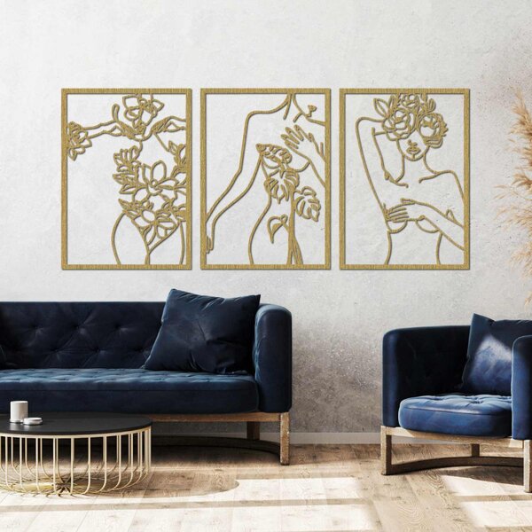 Set de trei tablouri moderne cu femei cu flori | ELEGANȚĂ
