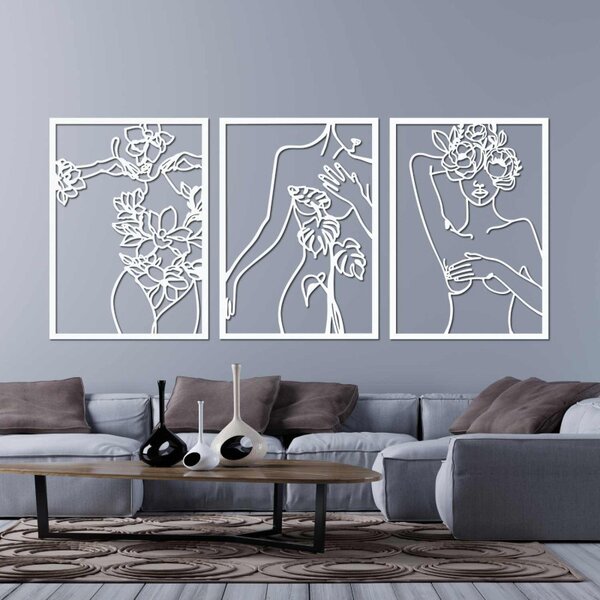 Set de trei tablouri moderne cu femei cu flori | ELEGANȚĂ