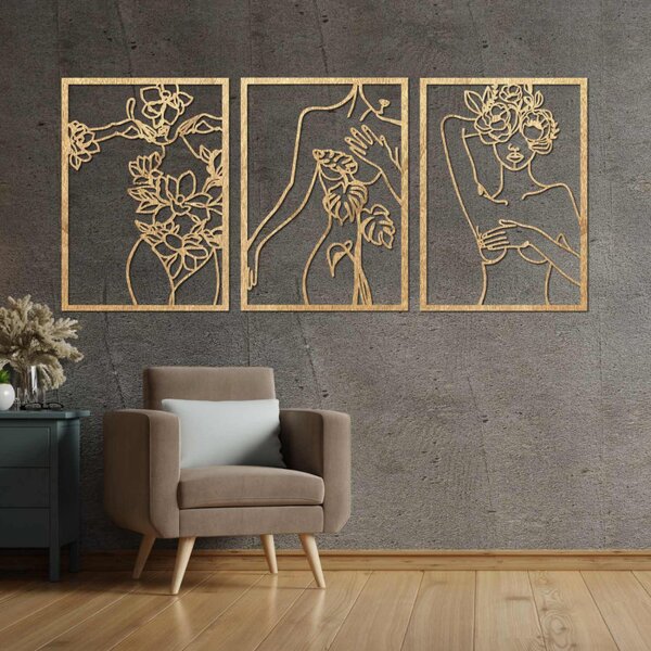 Set de trei tablouri moderne cu femei cu flori | ELEGANȚĂ