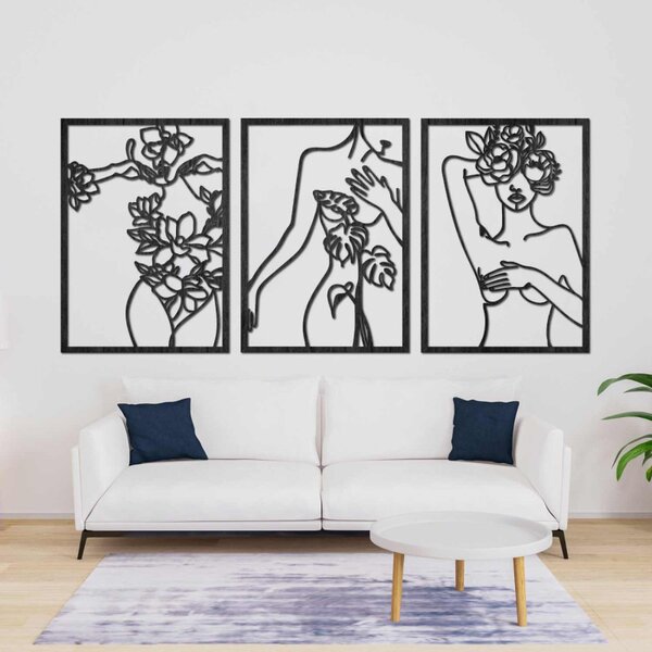 Set de trei tablouri moderne cu femei cu flori | ELEGANȚĂ