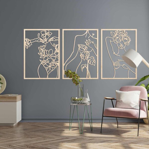 Set de trei tablouri moderne cu femei cu flori | ELEGANȚĂ