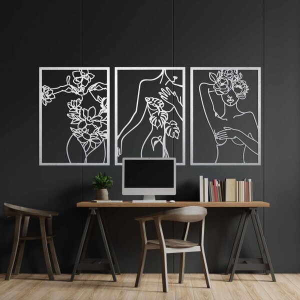 Set de trei tablouri moderne cu femei cu flori | ELEGANȚĂ