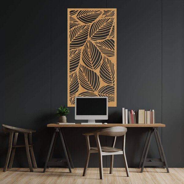 Decorațiune murală din lemn cu frunze – pictură tropicală pe panou | LUFUS