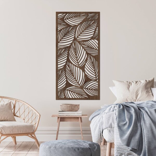 Decorațiune murală din lemn cu frunze – pictură tropicală pe panou | LUFUS