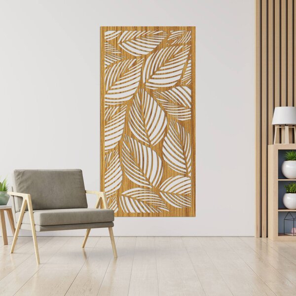 Decorațiune murală din lemn cu frunze – pictură tropicală pe panou | LUFUS