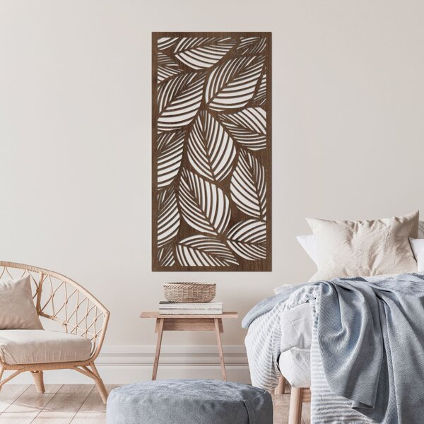 Decorațiune murală din lemn cu frunze – pictură tropicală pe panou | LUFUS