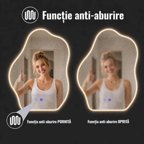 Oglindă de baie cu iluminare LED și funcție anti-aburire Oriala – 65x80 cm